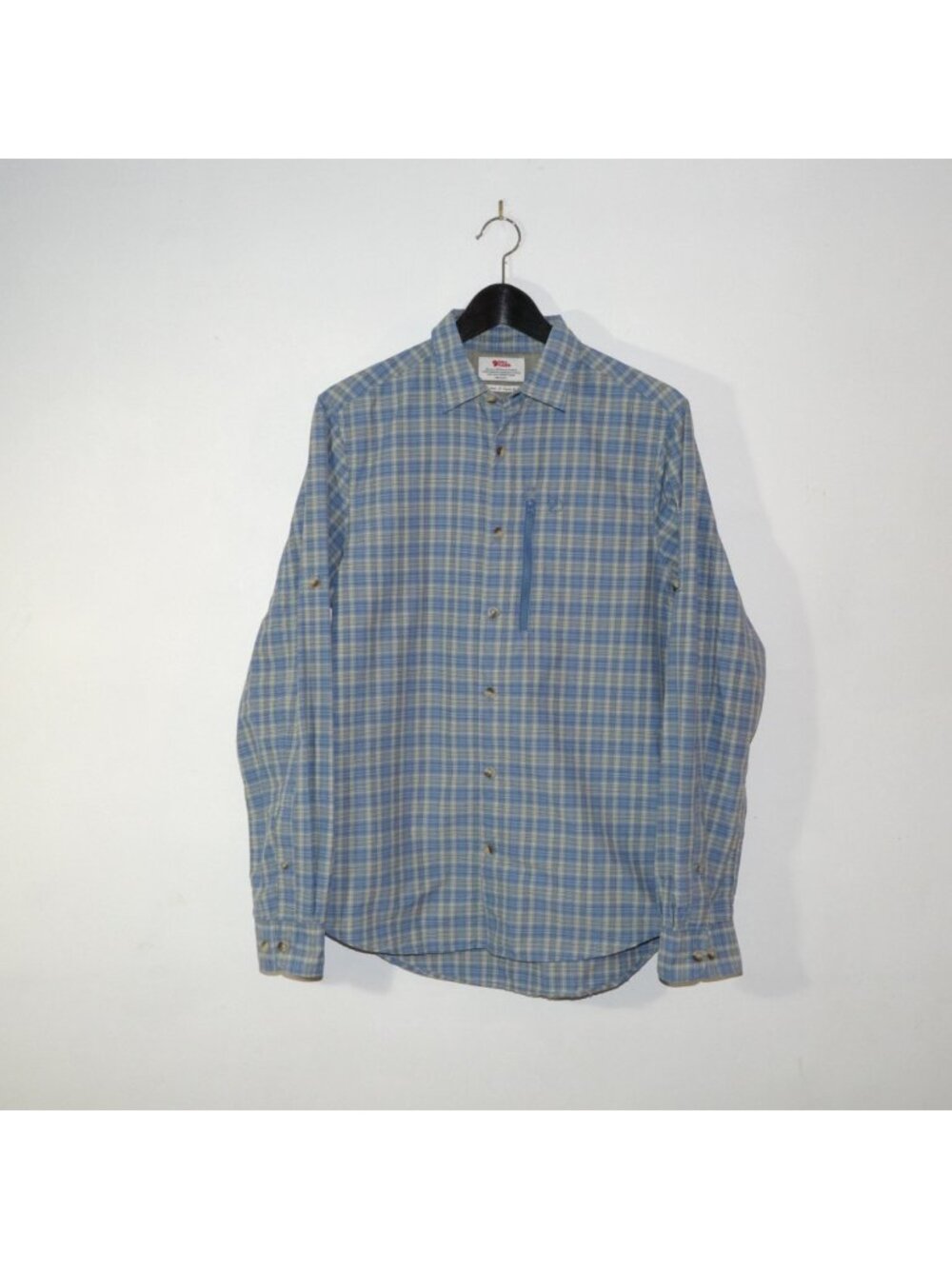 Fjallraven Abisko Hike Shirt LS 81532 Blue Yellow Plaid Button Up Mens Small EUC
